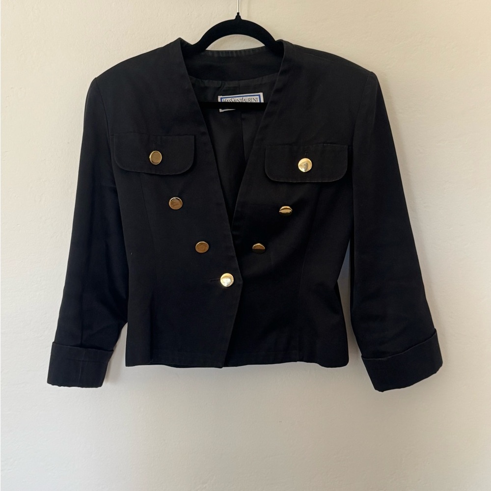 Yves Saint Laurent Black Double-Breasted Jacket with Gold Buttons
